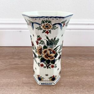 Royal Delft Holland The Orignal Blue Vase Polychrome Hand Painted Flower Vintage